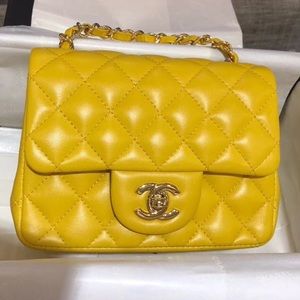 Authentic Chanel Classic Flap Yellow Mini